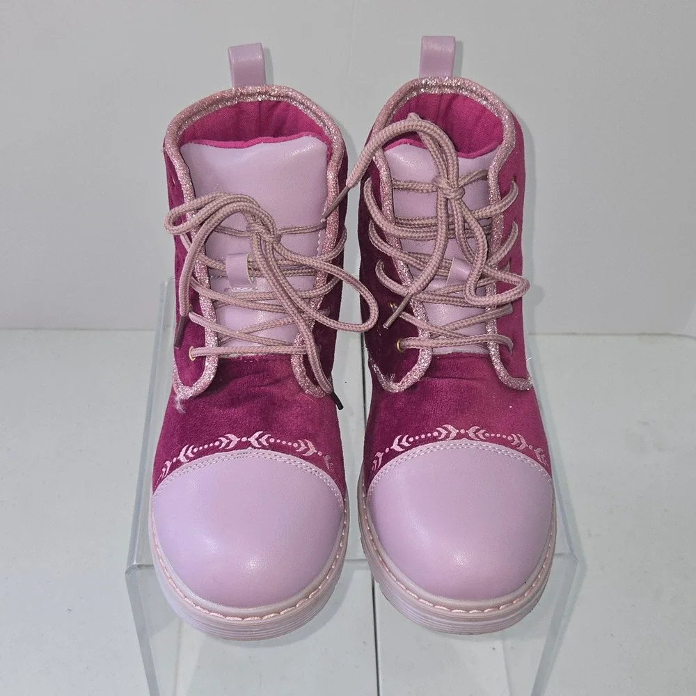 Disney Frozen II Girls Anna Purple Velvet Lace Up‎ Combat Boots Glitter Size 4